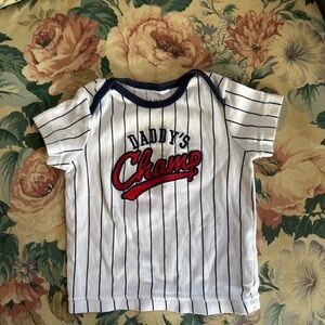 Carter's White Navy Pinstripe 'Daddy's Champ' Tee with Red Script